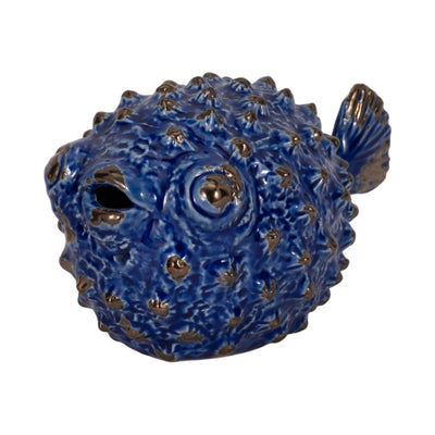 BLUE CERAMIC PUFFER FISH 10"