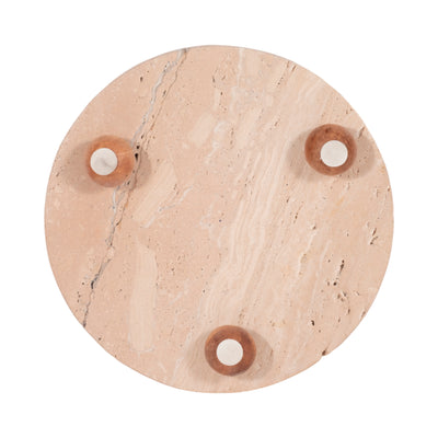 10" Travertine Tray On Wood Ball Feet, Tan