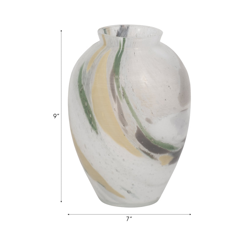 Marco Glass, 9" Marbled Look Vase, Multi