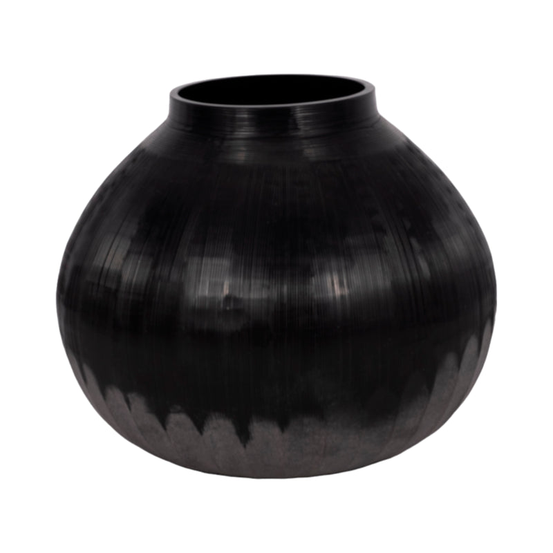 9" Etched Lines Rough Cut Bottom Vase, Black