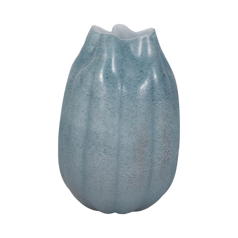 14" Glass Sea Urchin Vase, Blue