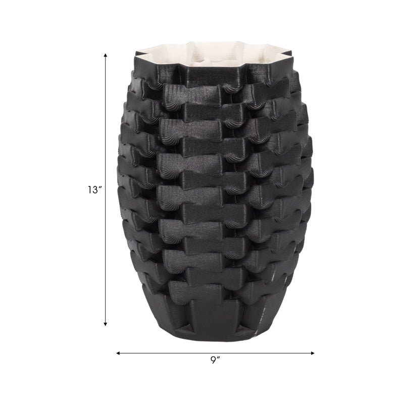 13" Ellesmere 3d Printed Vase, Black