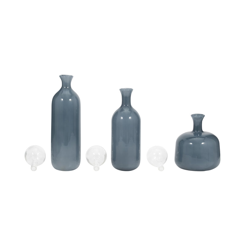 S/3 12/17/19" Jia Blue Lidded Glass Bottles