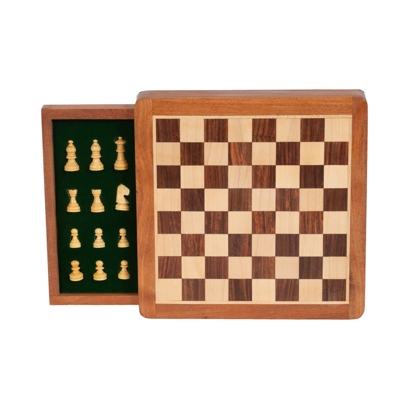 10" Acacia Wood Magnetic Chess Set, Natural