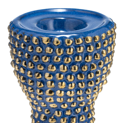 SPIKED NAVY/GOLD CERAMIC CANDLE HOLDER 16"