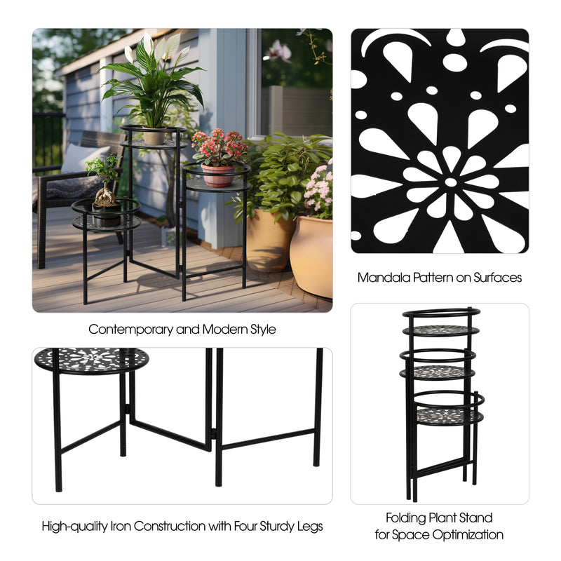 Metal, 22" Folding 3-tier Plant Stand, Black