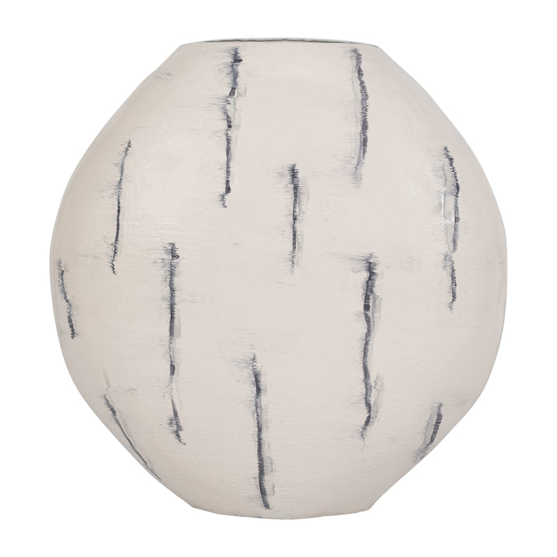 METAL, 33" ENAMELED ROUND VASE, DISTRESSED WHITE