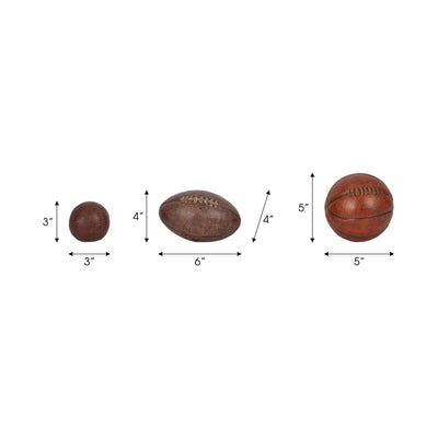 S/3 3/5/6" Sports Ball Objects, Multi