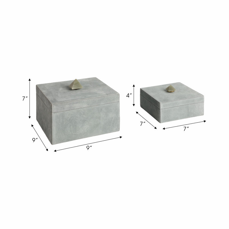 S/2 7/9" HARCOURT SUEDE BOXES W/STONE KNOB, BLUE