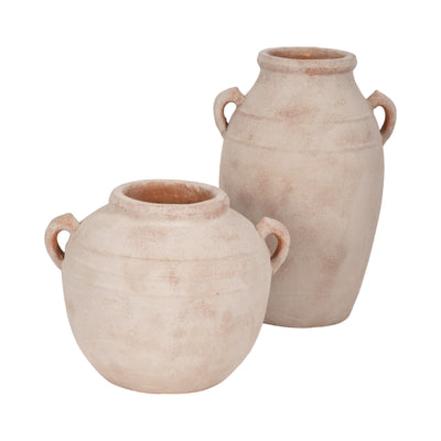 19" Weathered Terracotta Vase, White/natural