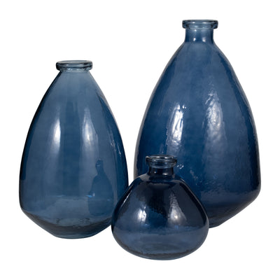 GLASS, 15" BALLOON VASE, BLUE