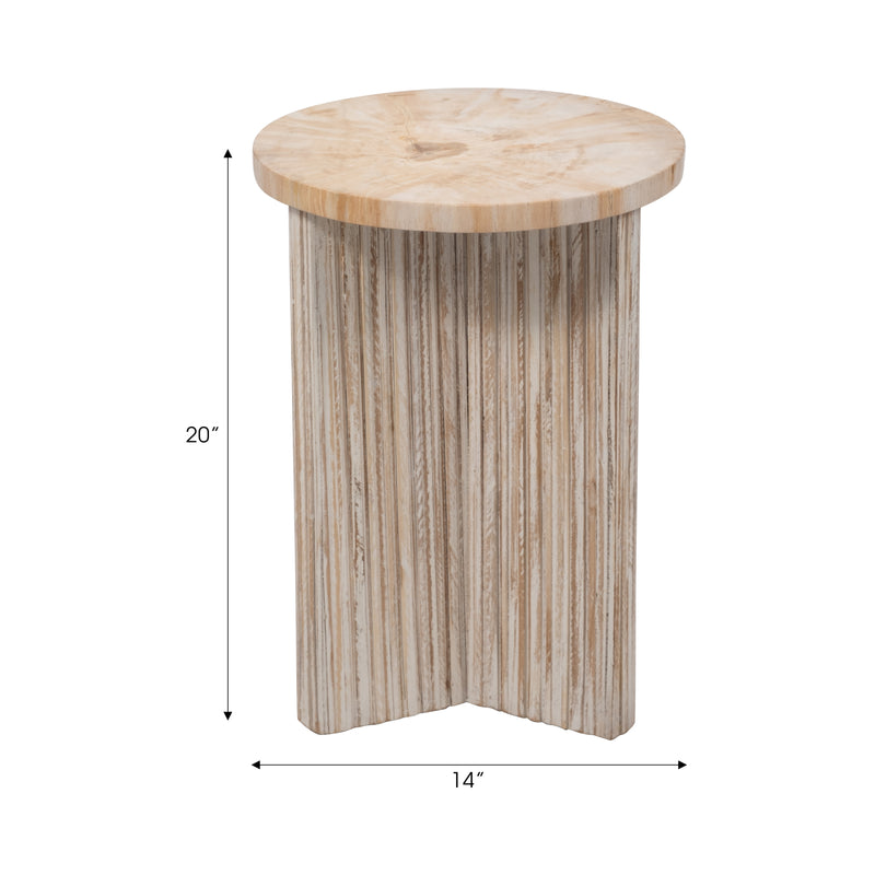 Petrified Wood And Teak 20" Accent Table, Cream