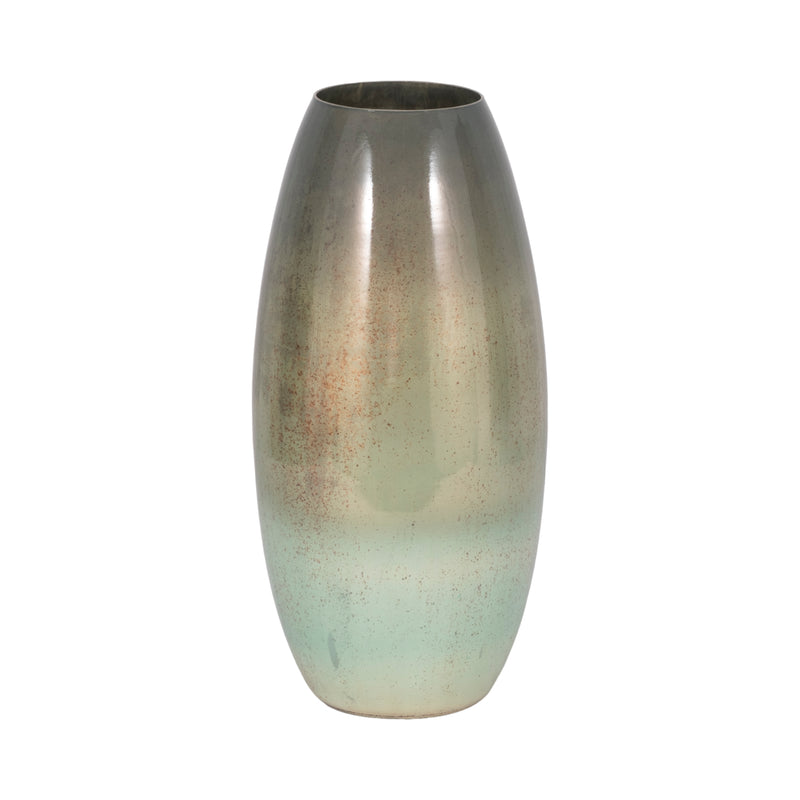 17" Curved Glass Vase Green Mercury Ombre, Multi