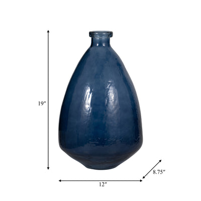 GLASS, 19" BALLOON VASE, BLUE