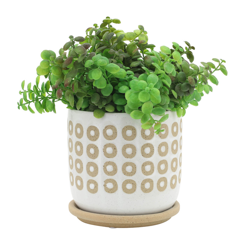 S/2 5/6" CIRCLES PLANTER W/ SAUCER, WHITE