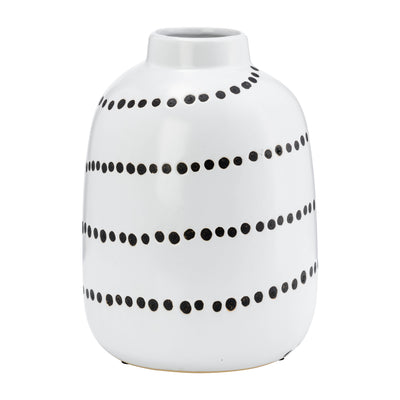 CER, 9"H SPIRAL DOT FLOWER VASE, WHITE/BLACK