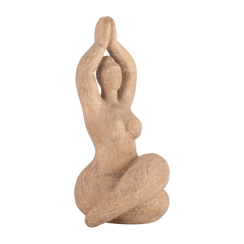 RESIN 11" NAMASTE FEMALE YOGA FIGURINE, BROWN