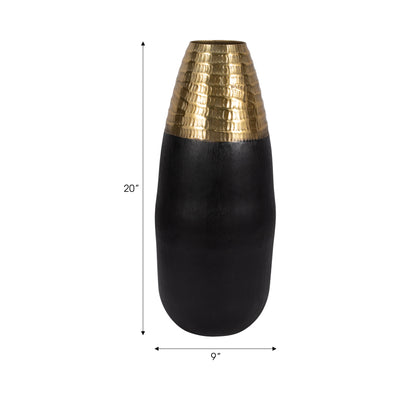 Metal, 20" 2-tone Floor Vase, Black/gold