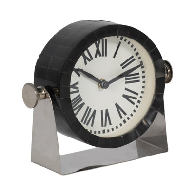 METAL TABLE CLOCK 6'' NICKEL BLACK