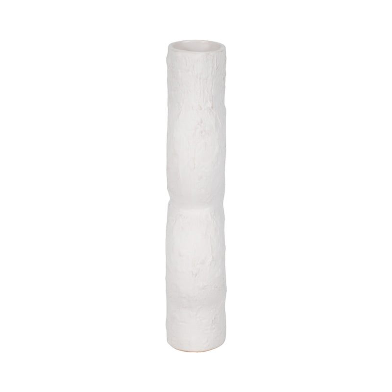 Cer, 13" Textured Stacked Circles Vase, White