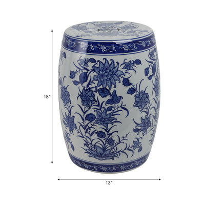 Cer,18" Pinwheel Flower Chinoiserie Stool,blu/wht