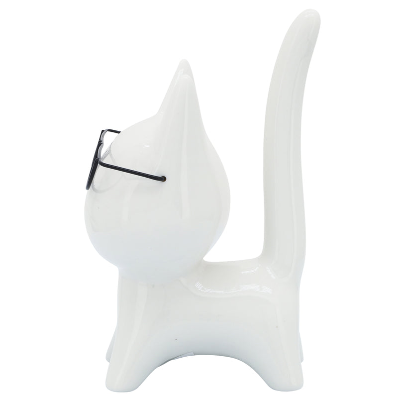 PORCELAIN, 8"H KITTY W/ GLASSES, WHITE