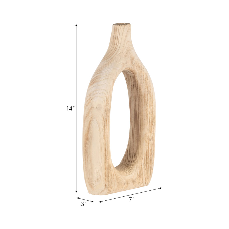 WOOD, 14"H CUT-OUT VASE, NATURAL