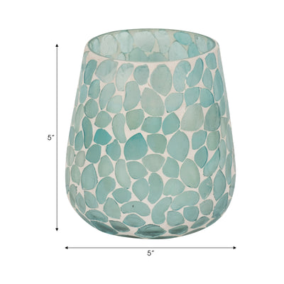 Glass, 5" 18 Oz Mosaic Scented Candle, Light Blue