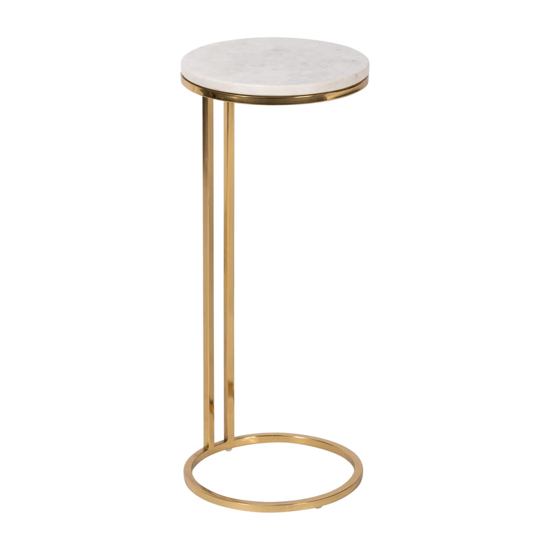 METAL/MARBLE, 10"DX24"H DRINK TABLE, WHITE/GOLD