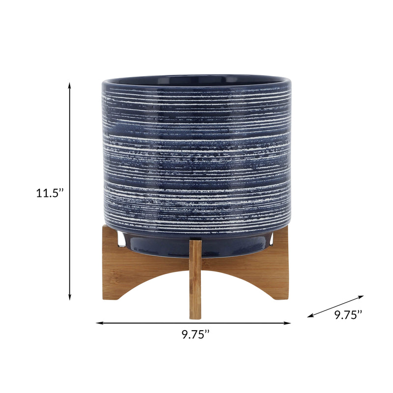 CERAMIC 10" PLANTER ON STAND, BLUE