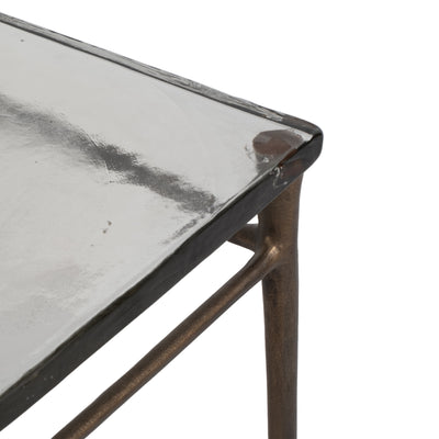 22" Thick Glass Top Square Accent Tale, Antique Br