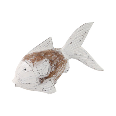 Wood, 11" Flounder Fish, Natural/white