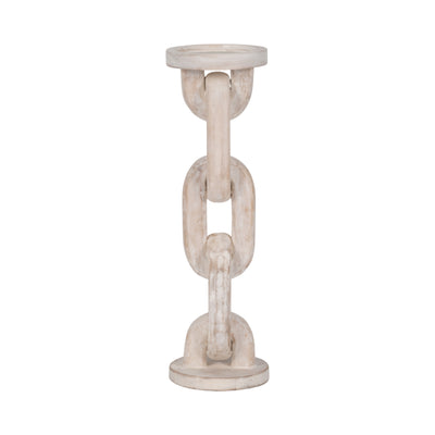 Wood, 14" Chain Pillar Candle Holder, White