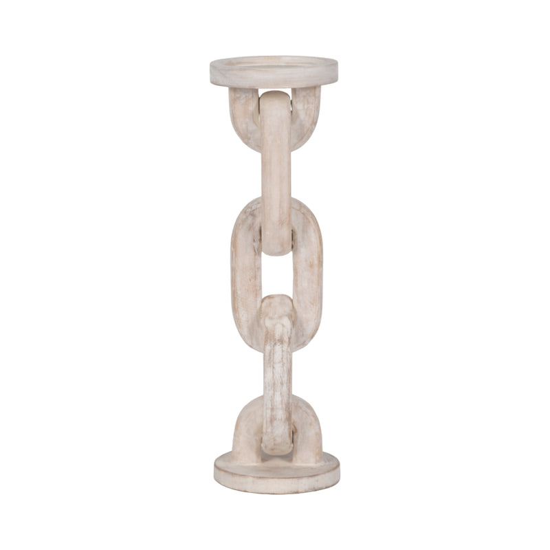 Wood, 14" Chain Pillar Candle Holder, White