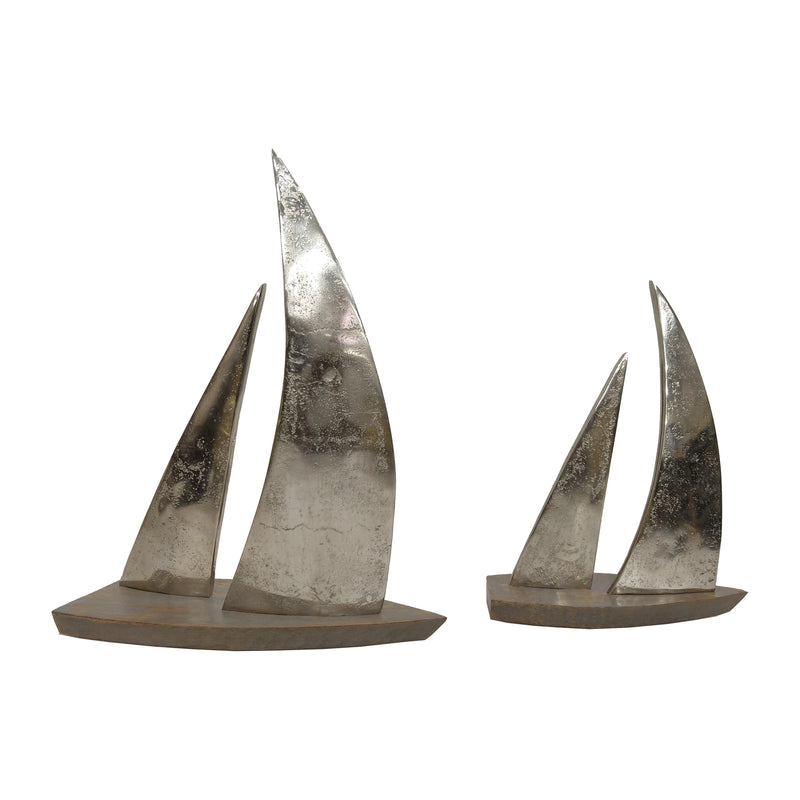 Metal, S/2 9/12" Moelyn Silver Saliboats