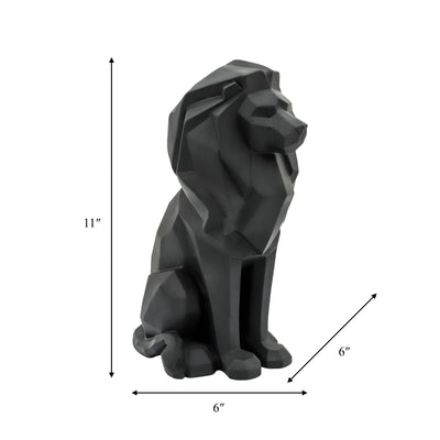 RESIN 11"H SITTING LION, BLACK