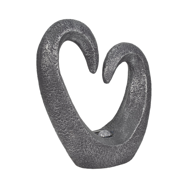 19" Heart Statue With Solar, Dark Grey