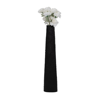 METAL, 35" RIBBED FLOOR VASE, BLACK