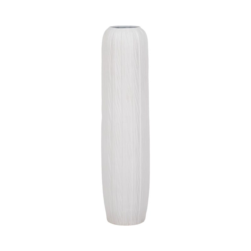 32" Rough Cylinder Floor Vase, White