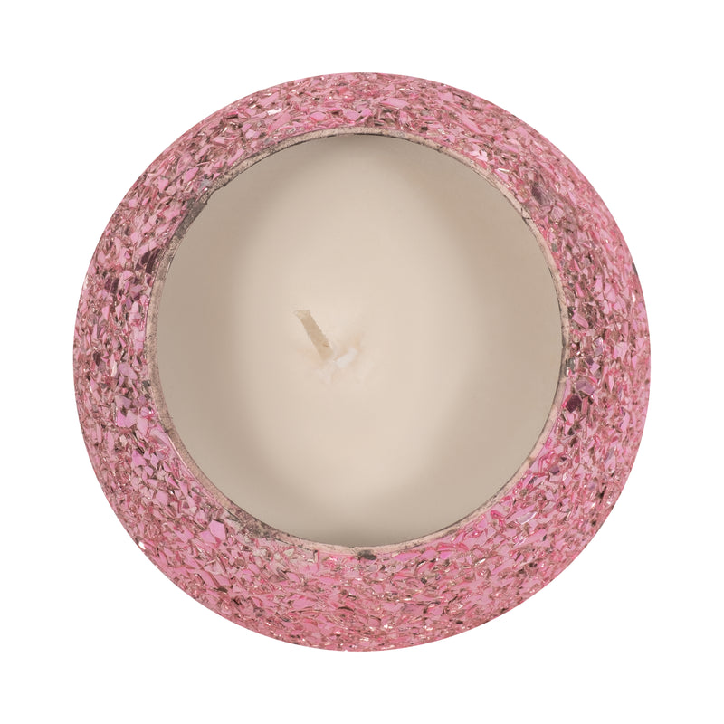 Glass, 4" 11 Oz Crackled Scented Candle, Pink