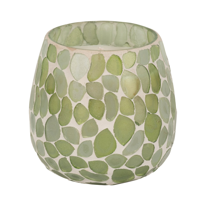 Glass, 4" 11 Oz Mosaic Scented Candle, Light Green