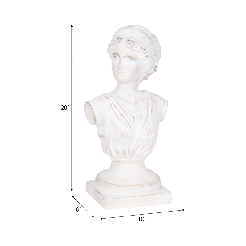 20" Venus Bust Distressed Resin, White