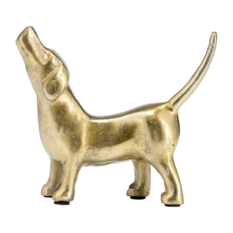 8"L METAL, DECO HOWLING DOG, GOLD