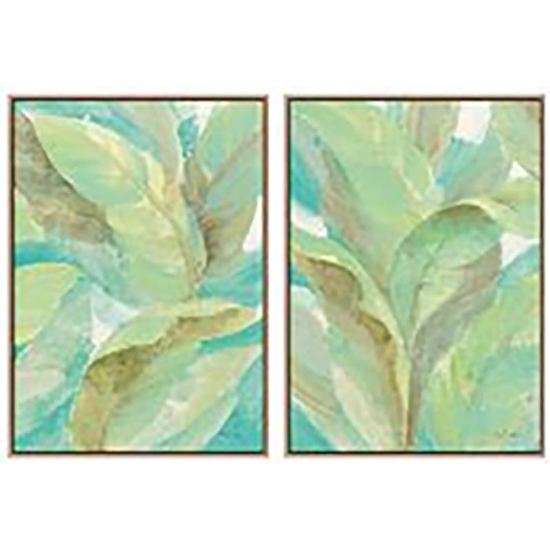 S/2 21X29 LEAVES ON CANVAS, GREEN
