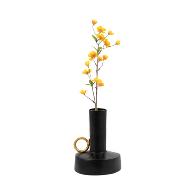 Metal, 9" Vase With Handle, Black/gold