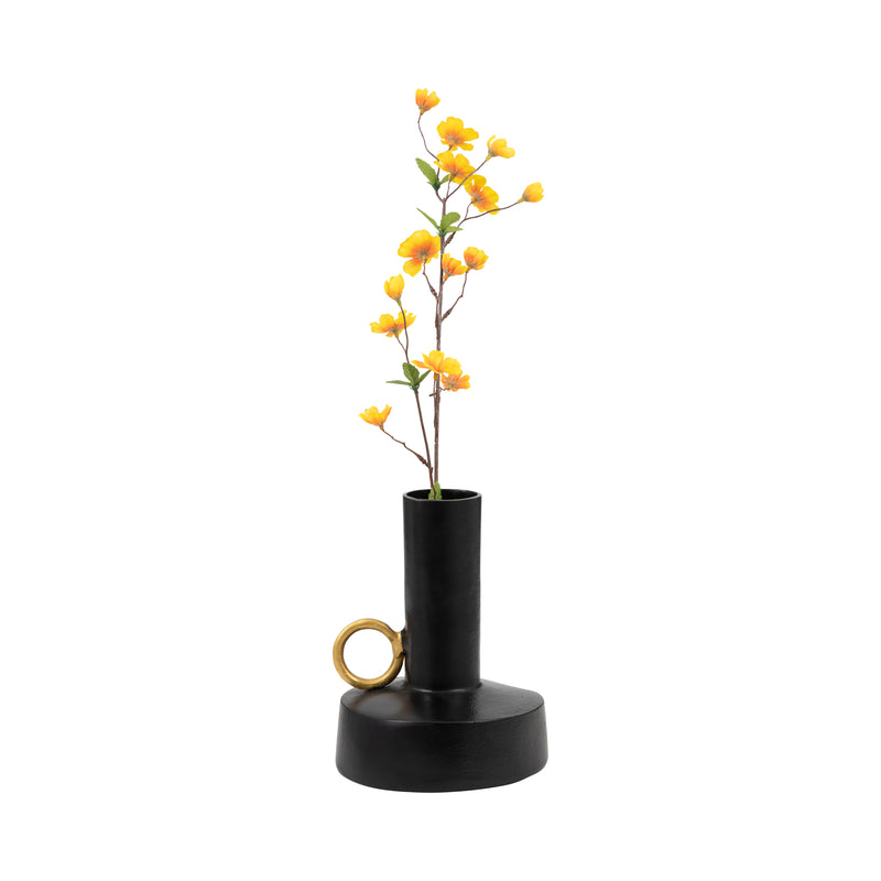 Metal, 9" Vase With Handle, Black/gold