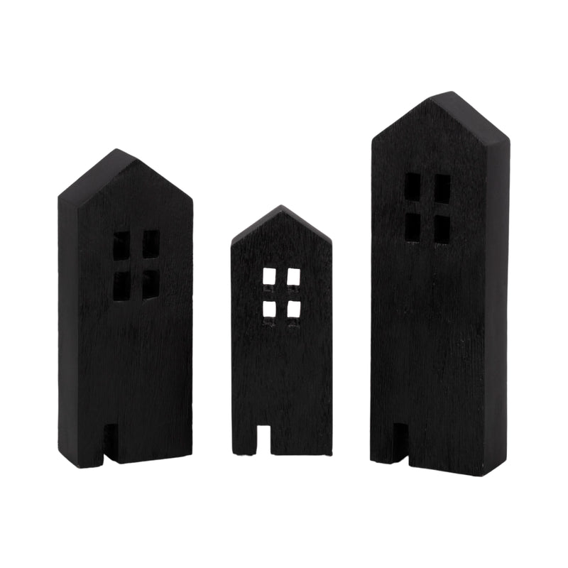 8" Wood House Decor, Black