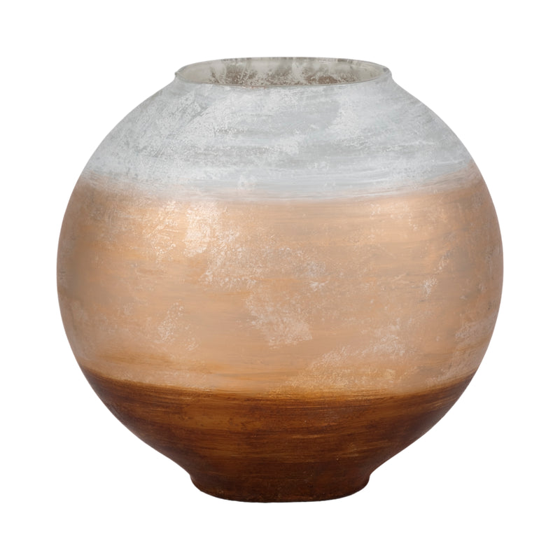 13" Gold Ombre Round Vase, White/gold