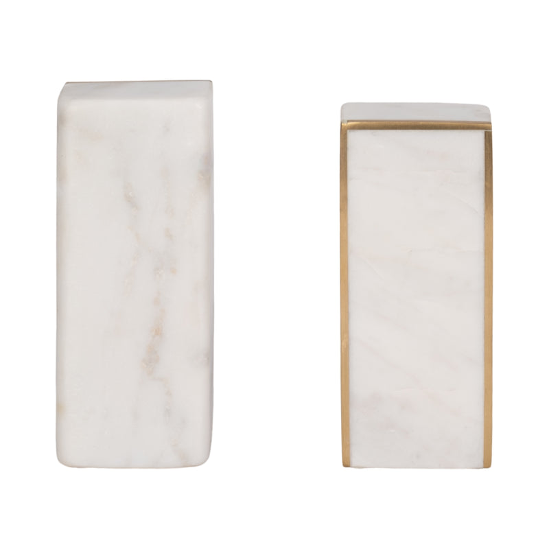 S/2 Marble 6"h Slanted Bookends W/gold Trim,white