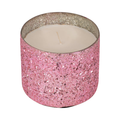 Glass, 5" 26 Oz Crackled Scented Candle, Pink